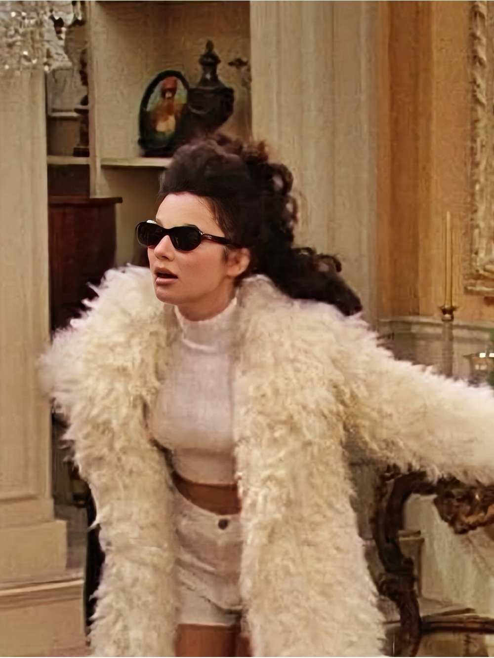The Nanny Fran Drescher style 90s Vintage Cream White Shag Faux Fur Coat